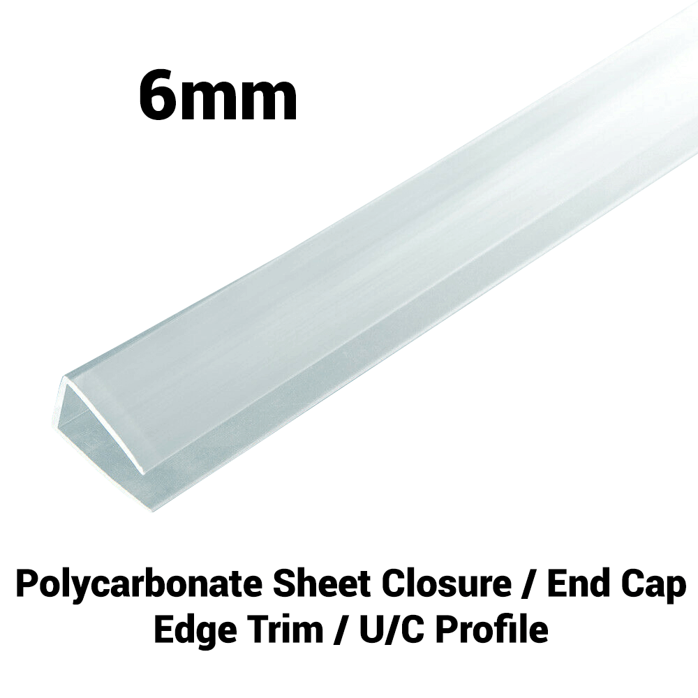 6mm Polycarbonate U Profile Clear Various Size 10 Year Warranty