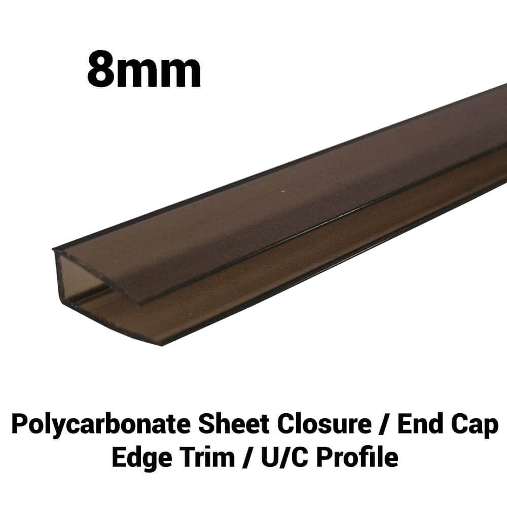8mm Polycarbonate U Profile Bronze Various Size 10 Year Warranty