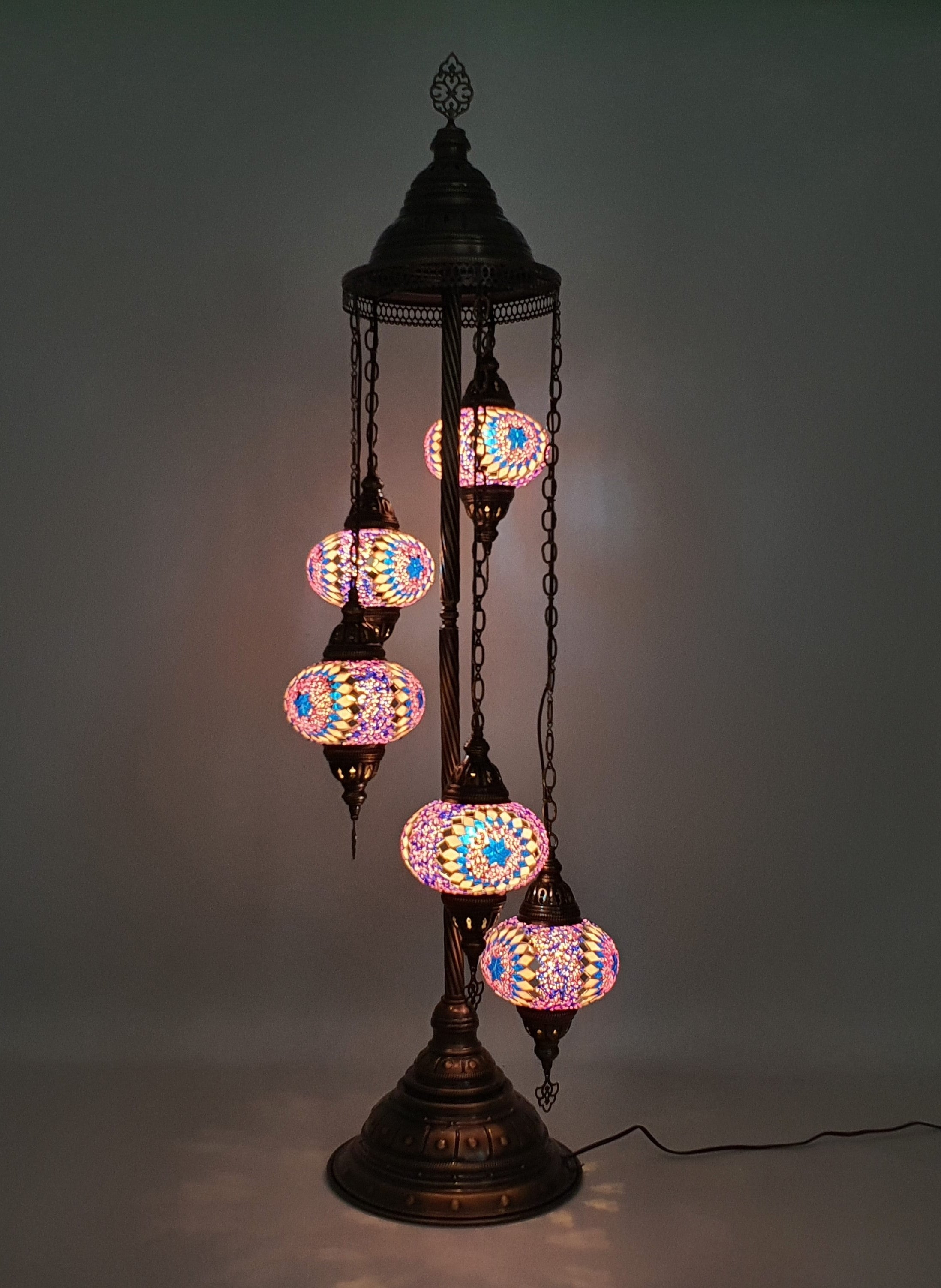 5 Globe Lilly Turkish Tiffany Mosaic Floor Lamp LED Light