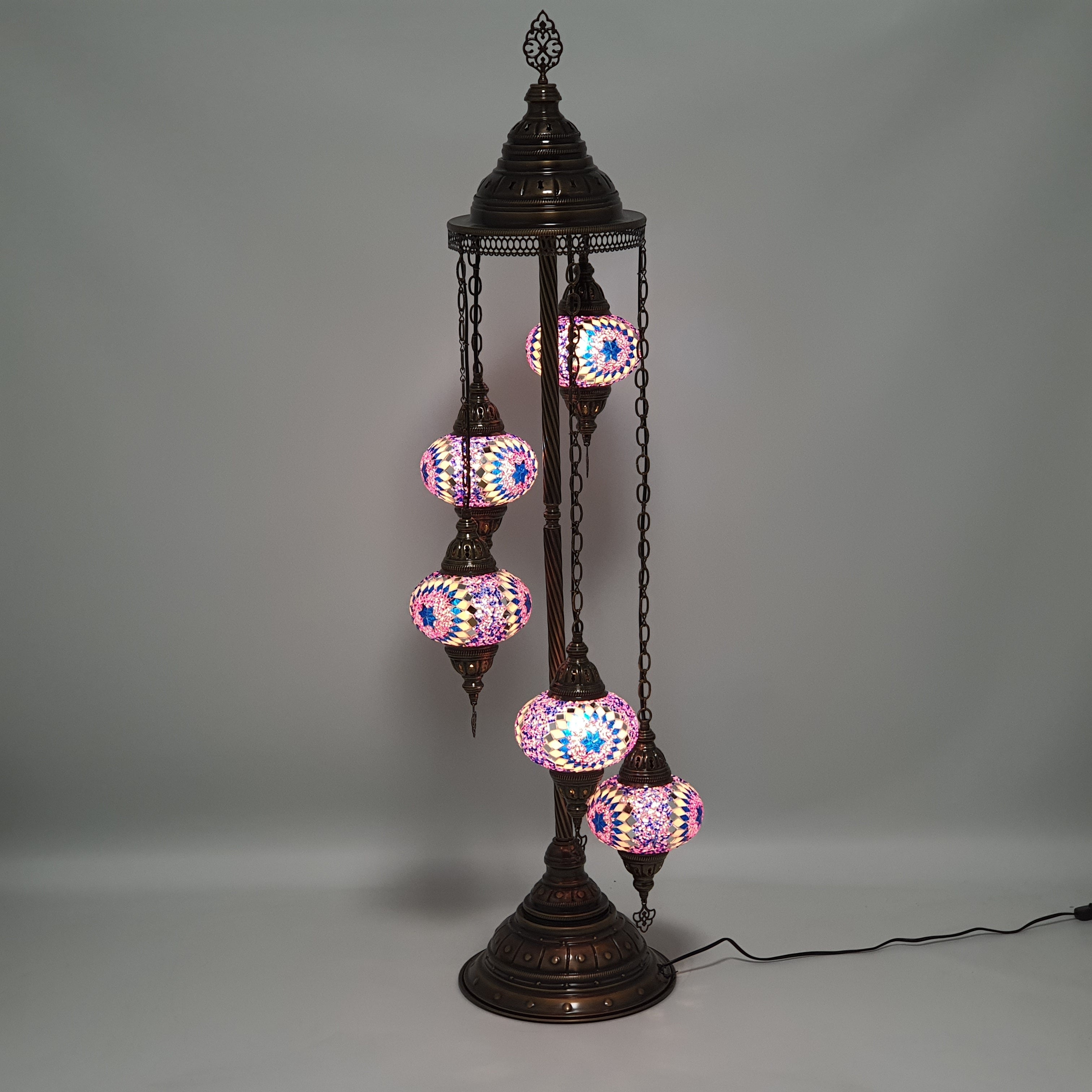 5 Globe Lilly Turkish Tiffany Mosaic Floor Lamp LED Light