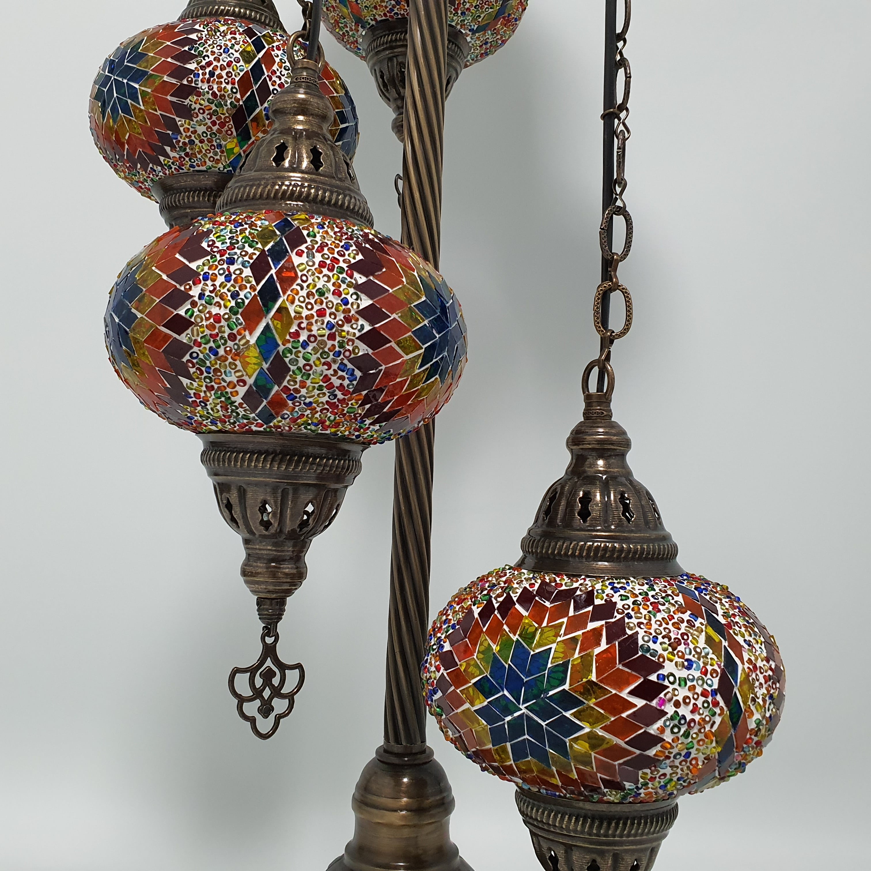 5 Globe Warm Mix Turkish Tiffany Mosaic Floor Lamp LED Light