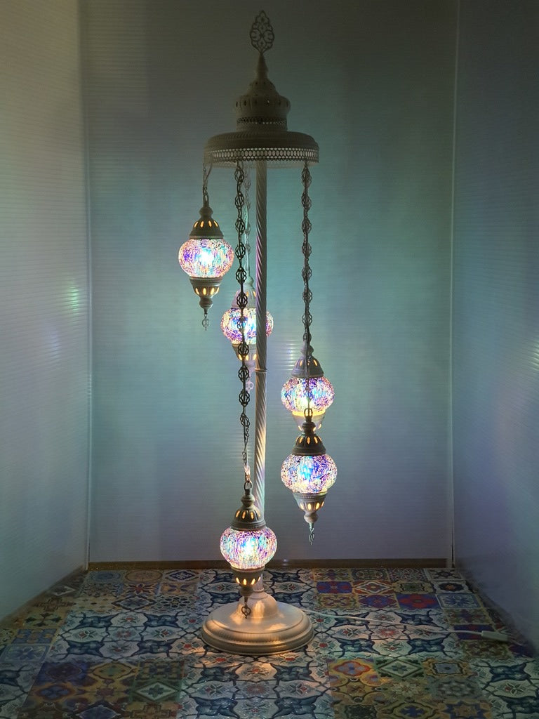 5 Globe Blue Turkish Tiffany Mosaic Floor Lamp LED Light From £100 - Decoridea.co.uk