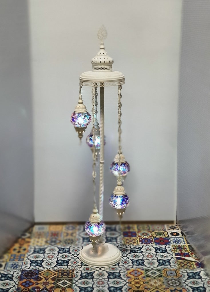 5 Globe Blue Turkish Tiffany Mosaic Floor Lamp LED Light From £100 - Decoridea.co.uk