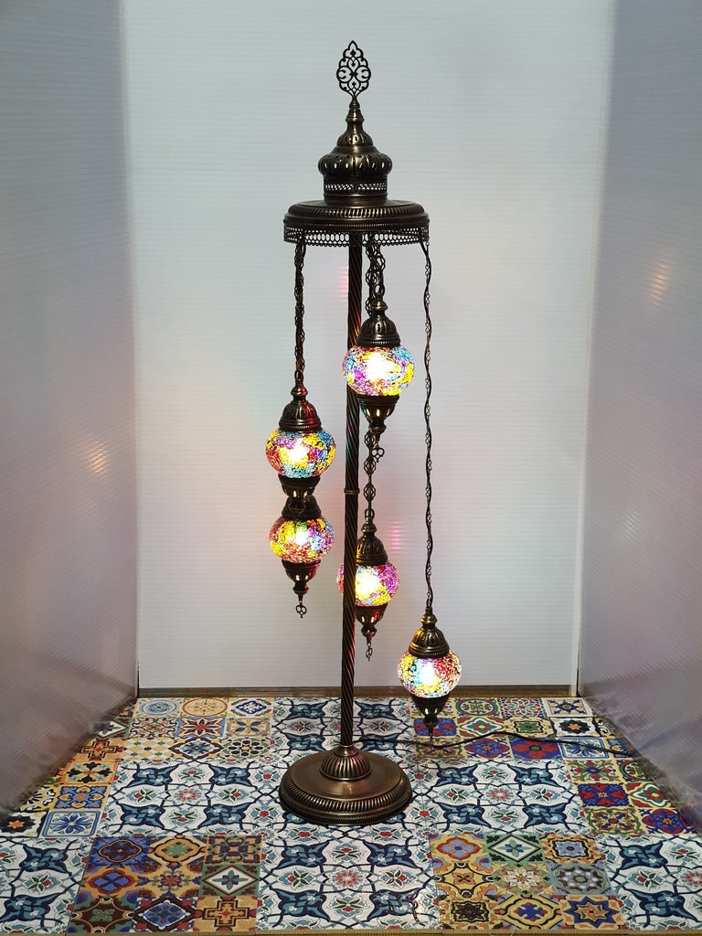 5 Globe Mix Coloured Turkish Tiffany Mosaic Floor Lamp LED Light From £100 - Decoridea.co.uk