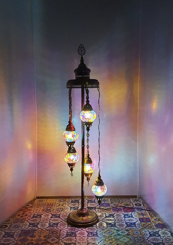 5 Globe Mix Coloured Turkish Tiffany Mosaic Floor Lamp LED Light From £100 - Decoridea.co.uk