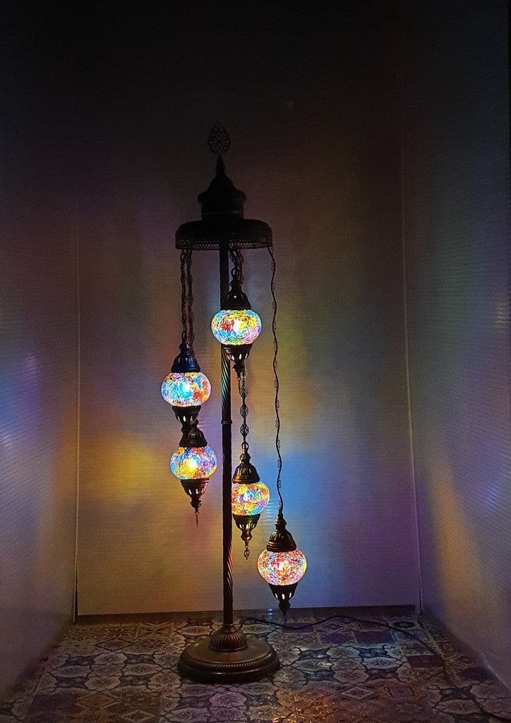 5 Globe Mix Coloured 02 Turkish Tiffany Mosaic Floor Lamp LED Light From £100 - Decoridea.co.uk