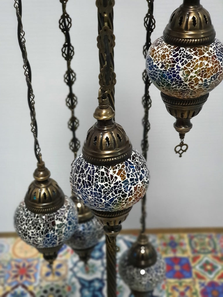 5 Globe Mix Coloured 02 Turkish Tiffany Mosaic Floor Lamp LED Light From £100 - Decoridea.co.uk