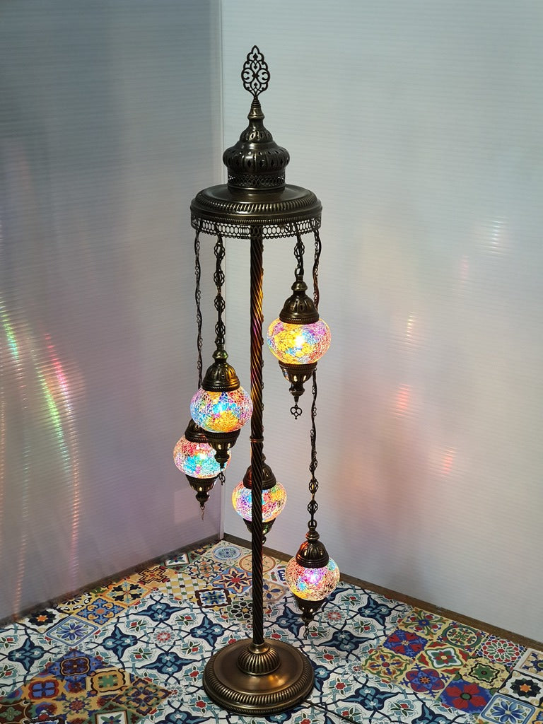5 Globe Mix Coloured 02 Turkish Tiffany Mosaic Floor Lamp LED Light From £100 - Decoridea.co.uk