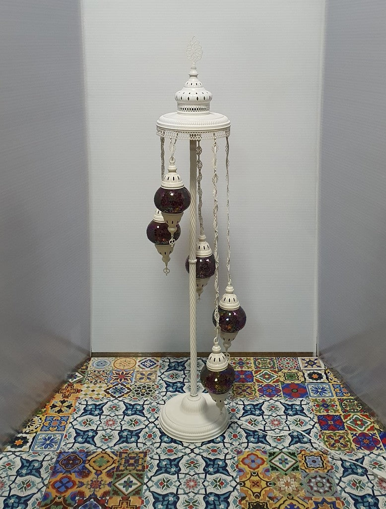5 Globe Red Turkish Tiffany Mosaic Floor Lamp LED Light From £100 - Decoridea.co.uk