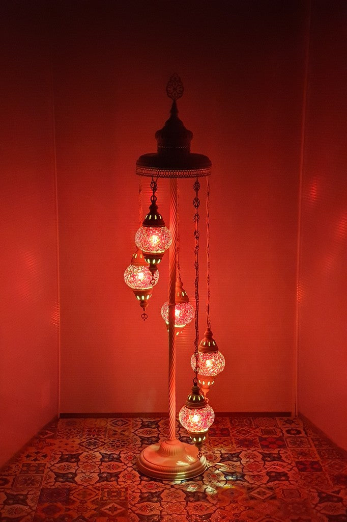5 Globe Red Turkish Tiffany Mosaic Floor Lamp LED Light From £100 - Decoridea.co.uk