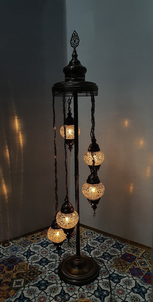 5 Globe Silver Turkish Tiffany Mosaic Floor Lamp LED Light From £100 - Decoridea.co.uk
