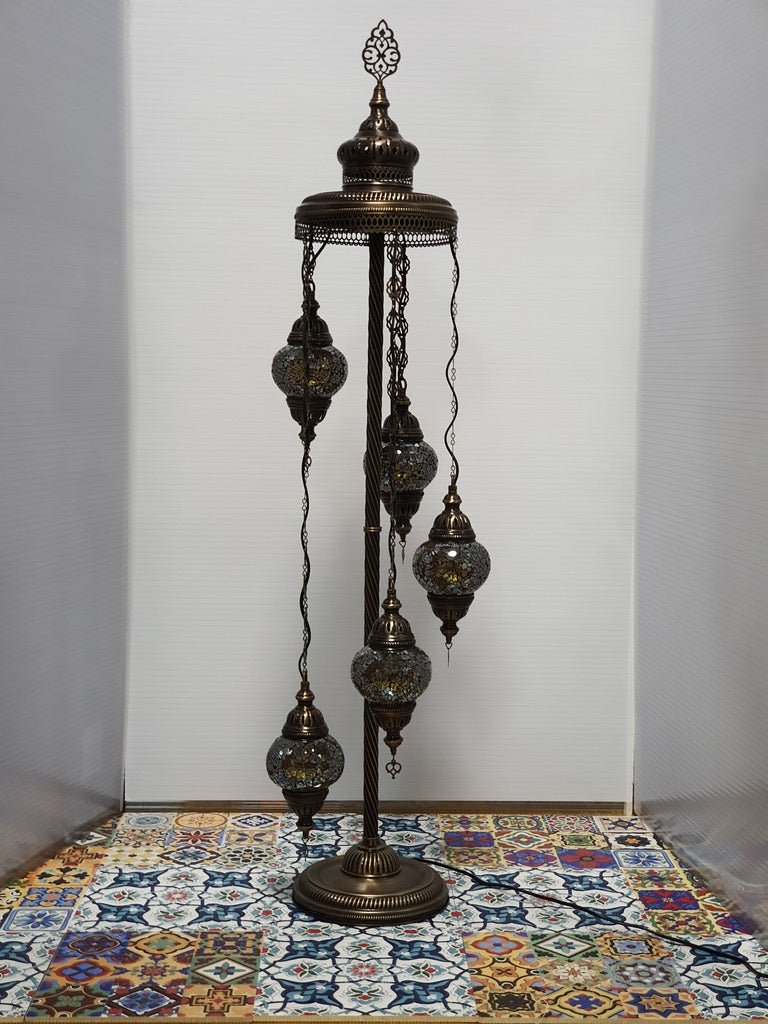 5 Globe Silver Turkish Tiffany Mosaic Floor Lamp LED Light From £100 - Decoridea.co.uk