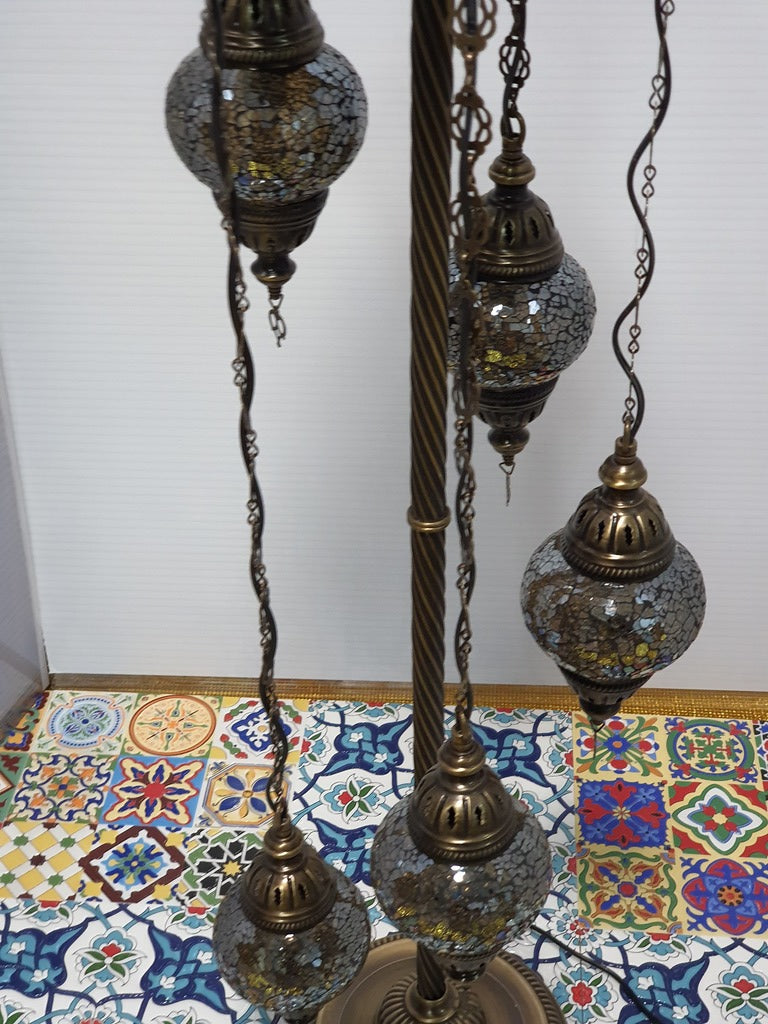 5 Globe Silver Turkish Tiffany Mosaic Floor Lamp LED Light From £100 - Decoridea.co.uk