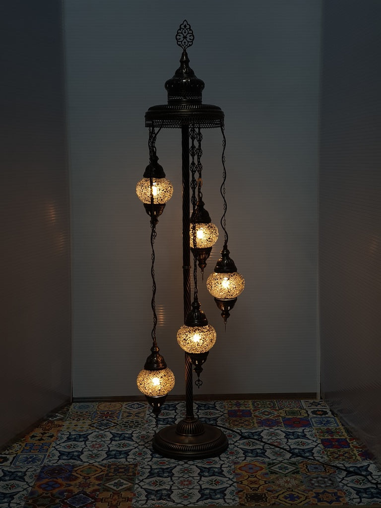 5 Globe Silver Turkish Tiffany Mosaic Floor Lamp LED Light From £100 - Decoridea.co.uk