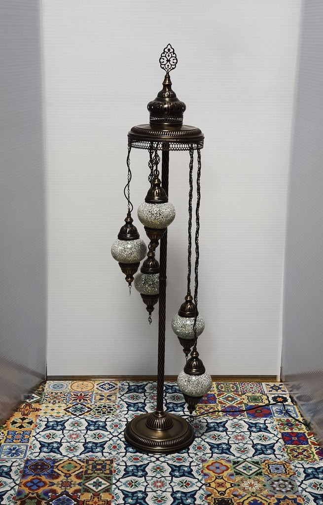 5 Globe White Turkish Tiffany Mosaic Floor Lamp LED Light From £100 - Decoridea.co.uk