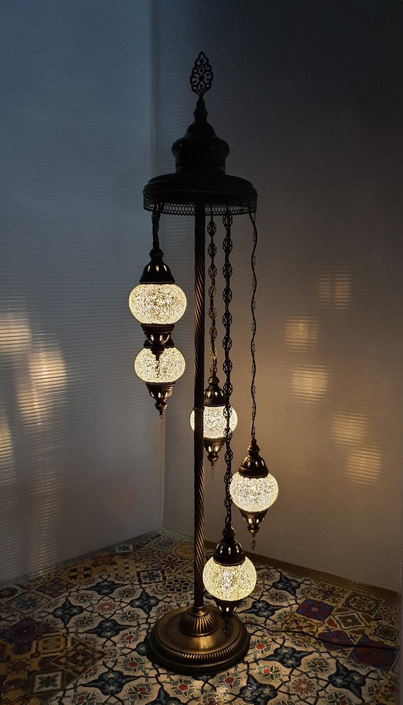 5 Globe White Turkish Tiffany Mosaic Floor Lamp LED Light From £100 - Decoridea.co.uk
