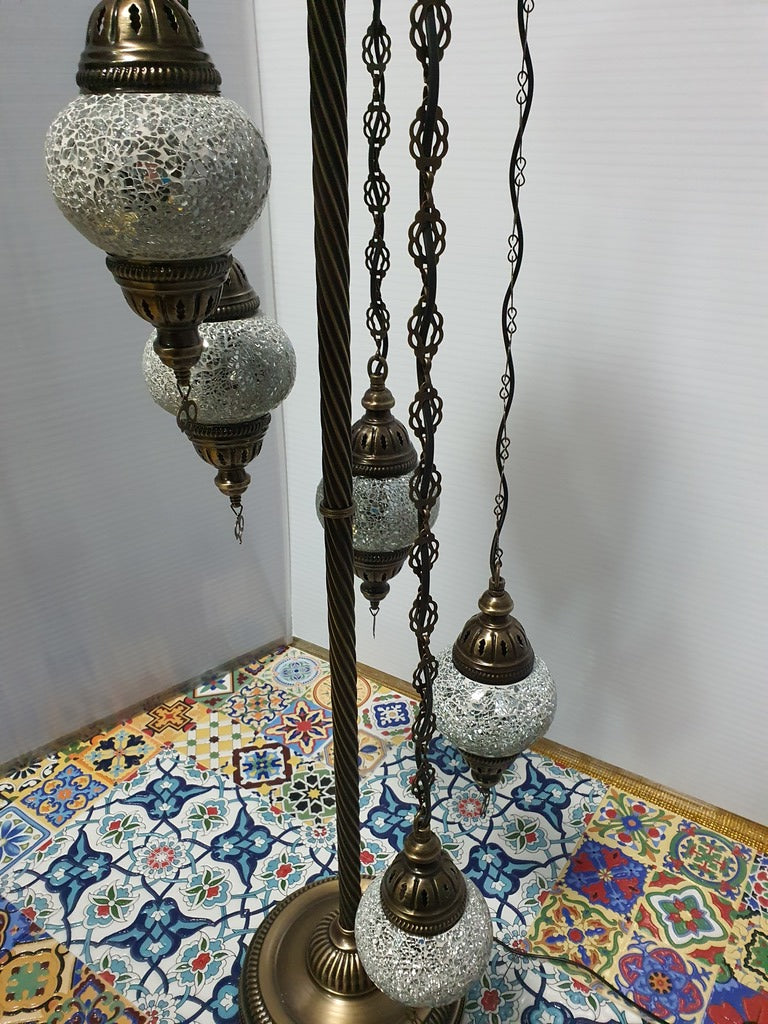 5 Globe White Turkish Tiffany Mosaic Floor Lamp LED Light From £100 - Decoridea.co.uk