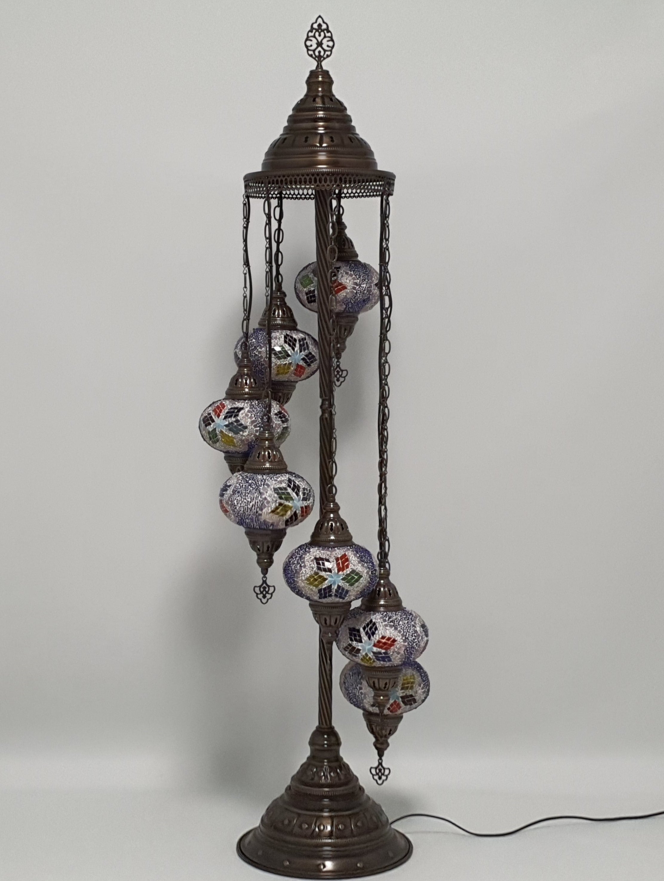 7 Globe Blue Turkish Tiffany Mosaic Floor Lamp LED Light