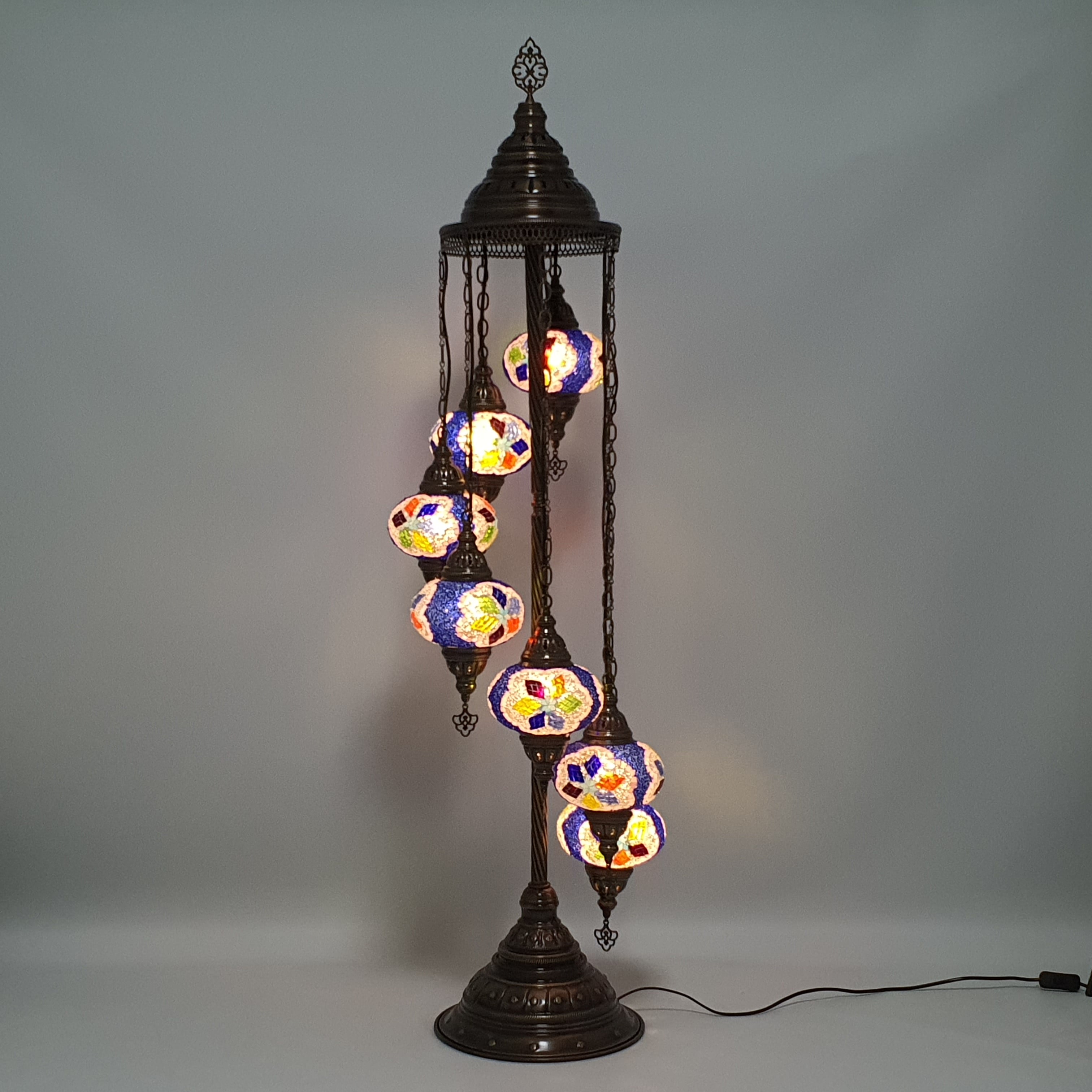 7 Globe Blue Turkish Tiffany Mosaic Floor Lamp LED Light