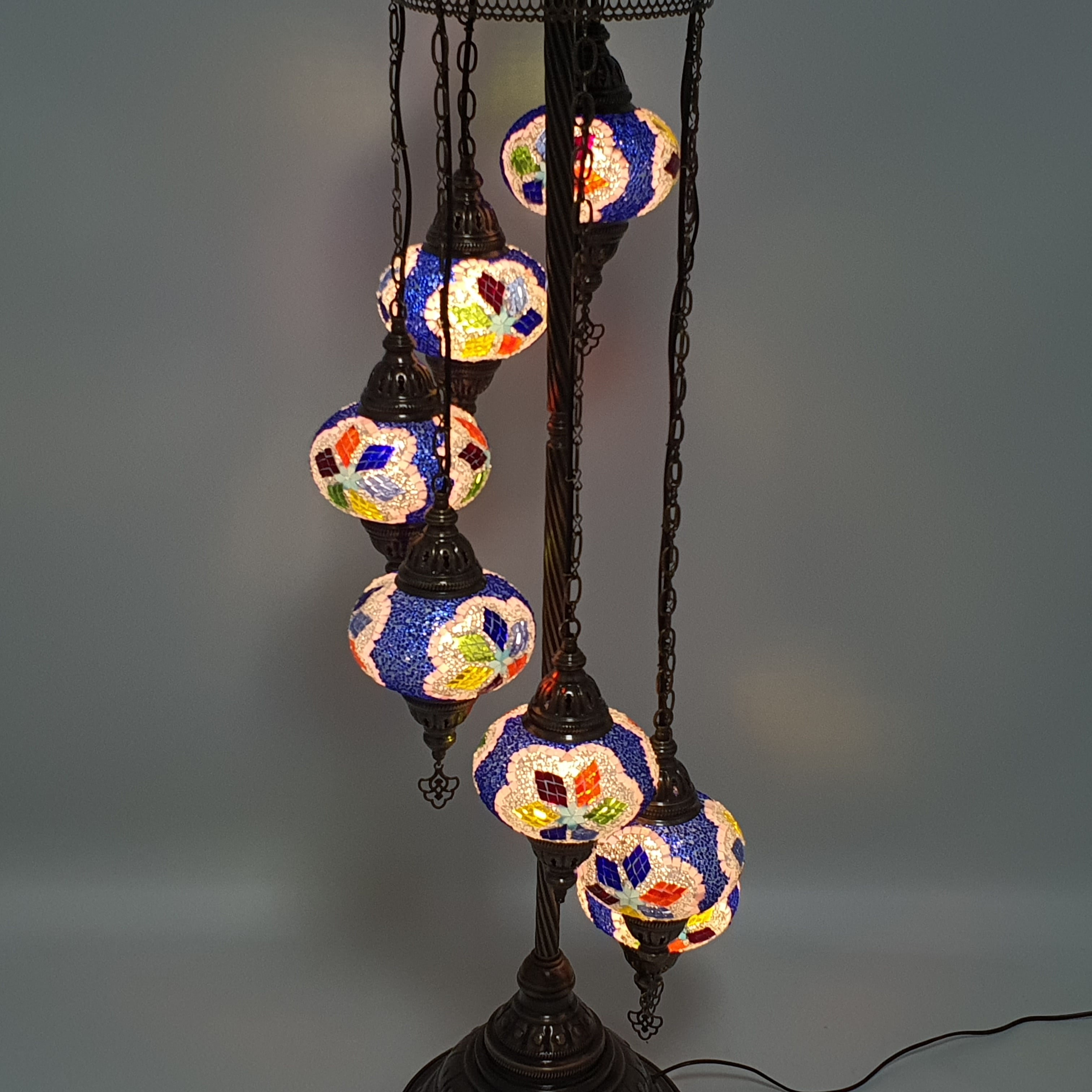 7 Globe Blue Turkish Tiffany Mosaic Floor Lamp LED Light