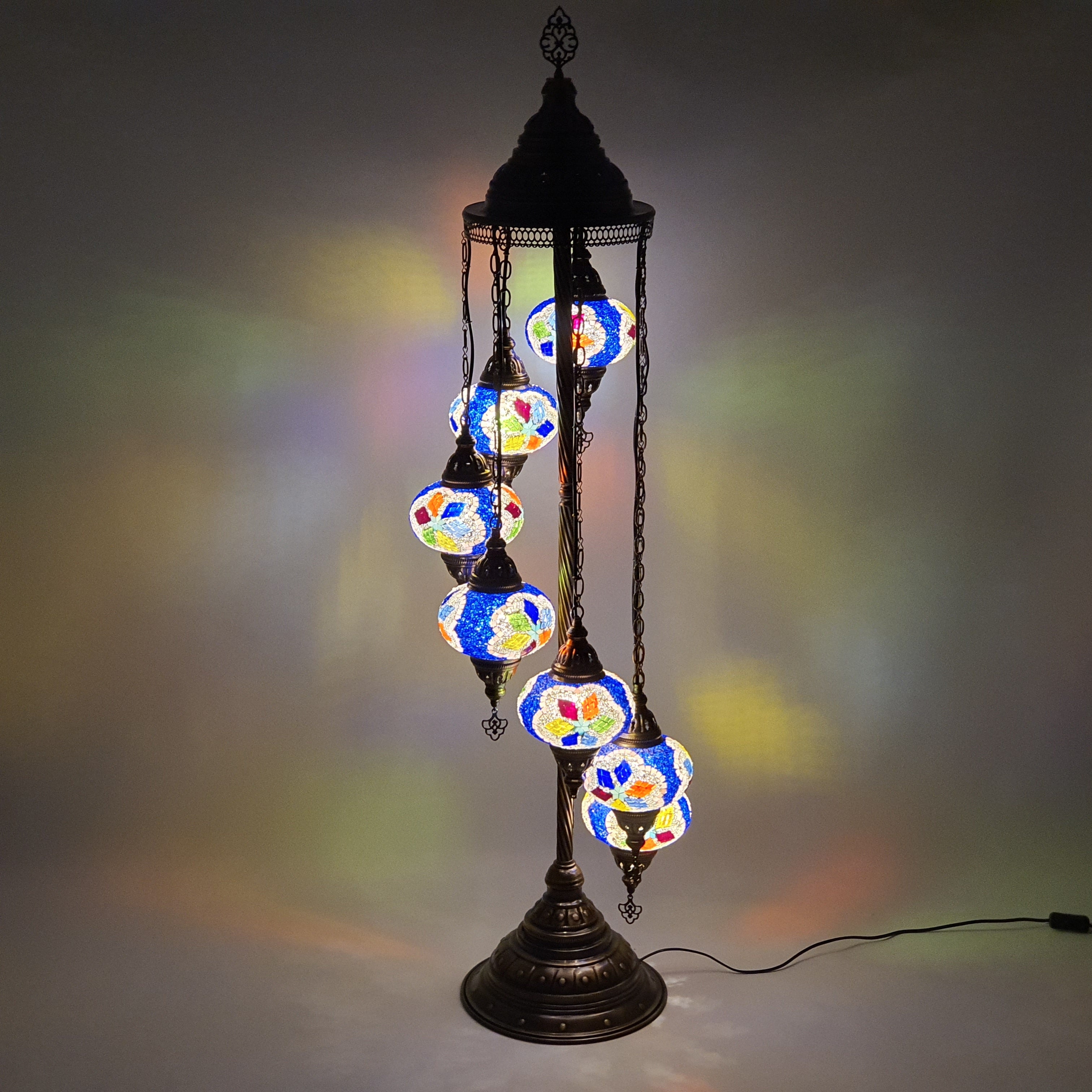 7 Globe Blue Turkish Tiffany Mosaic Floor Lamp LED Light