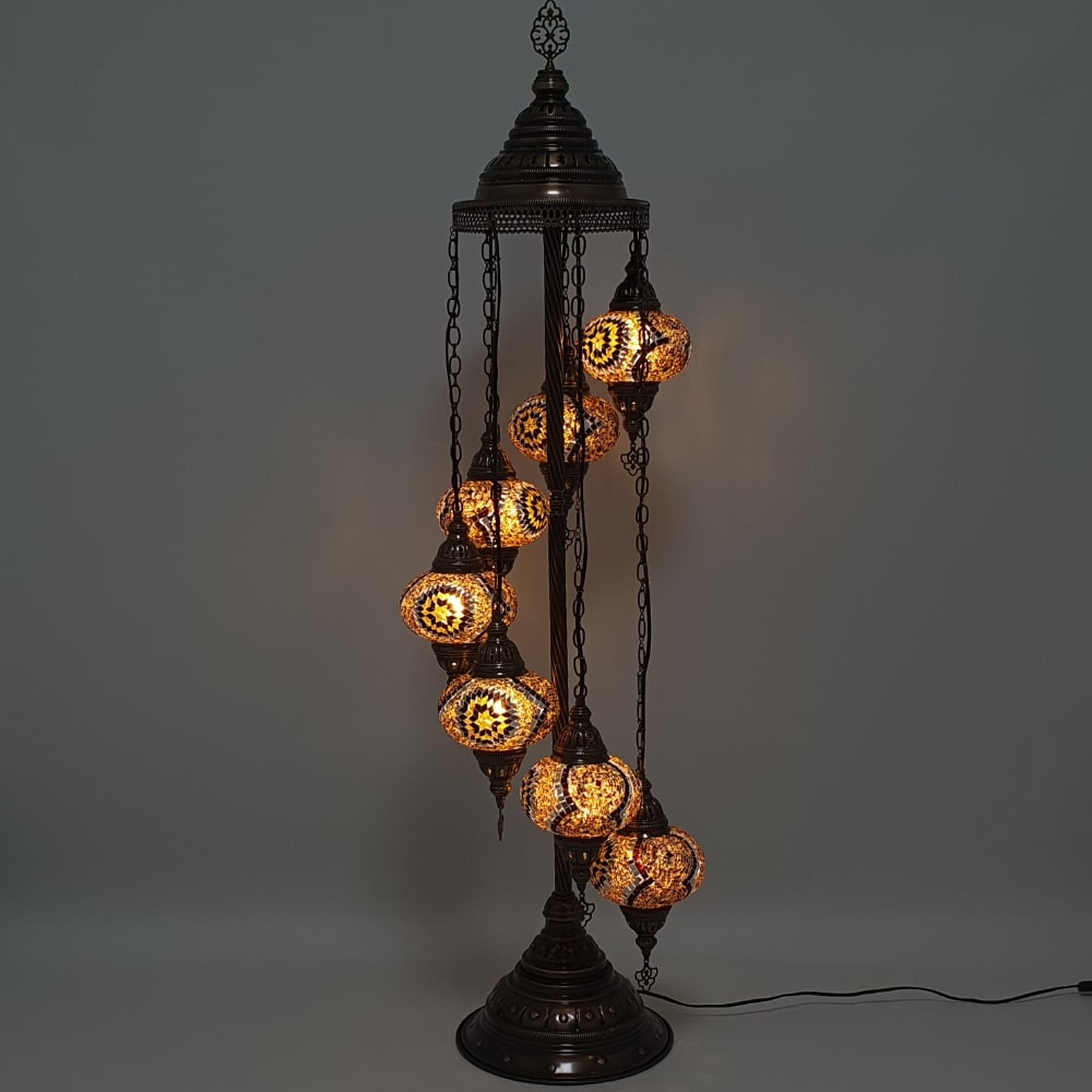 7 Globe Brown Turkish Tiffany Mosaic Floor Lamp LED Light