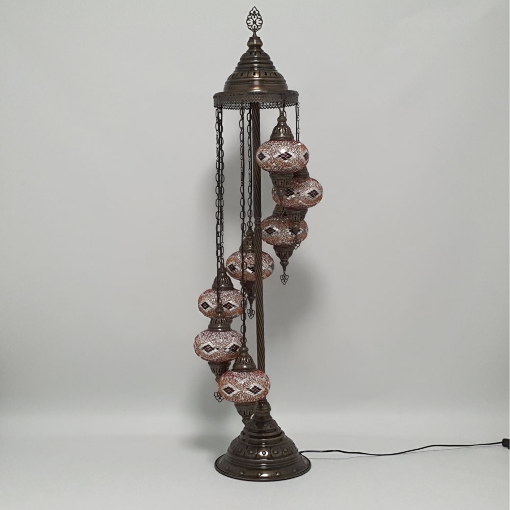 7 Globe Orange Turkish Tiffany Mosaic Floor Lamp LED Light