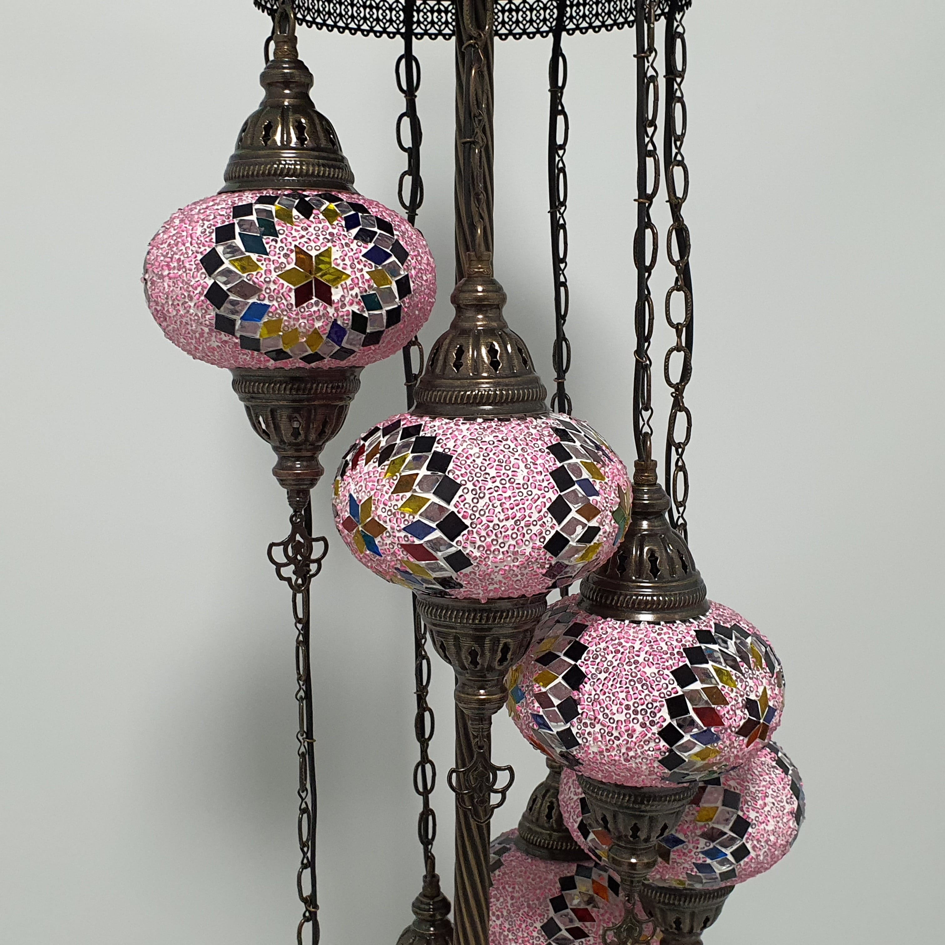 7 Globe Pink Orange Turkish Tiffany Mosaic Floor Lamp LED Light