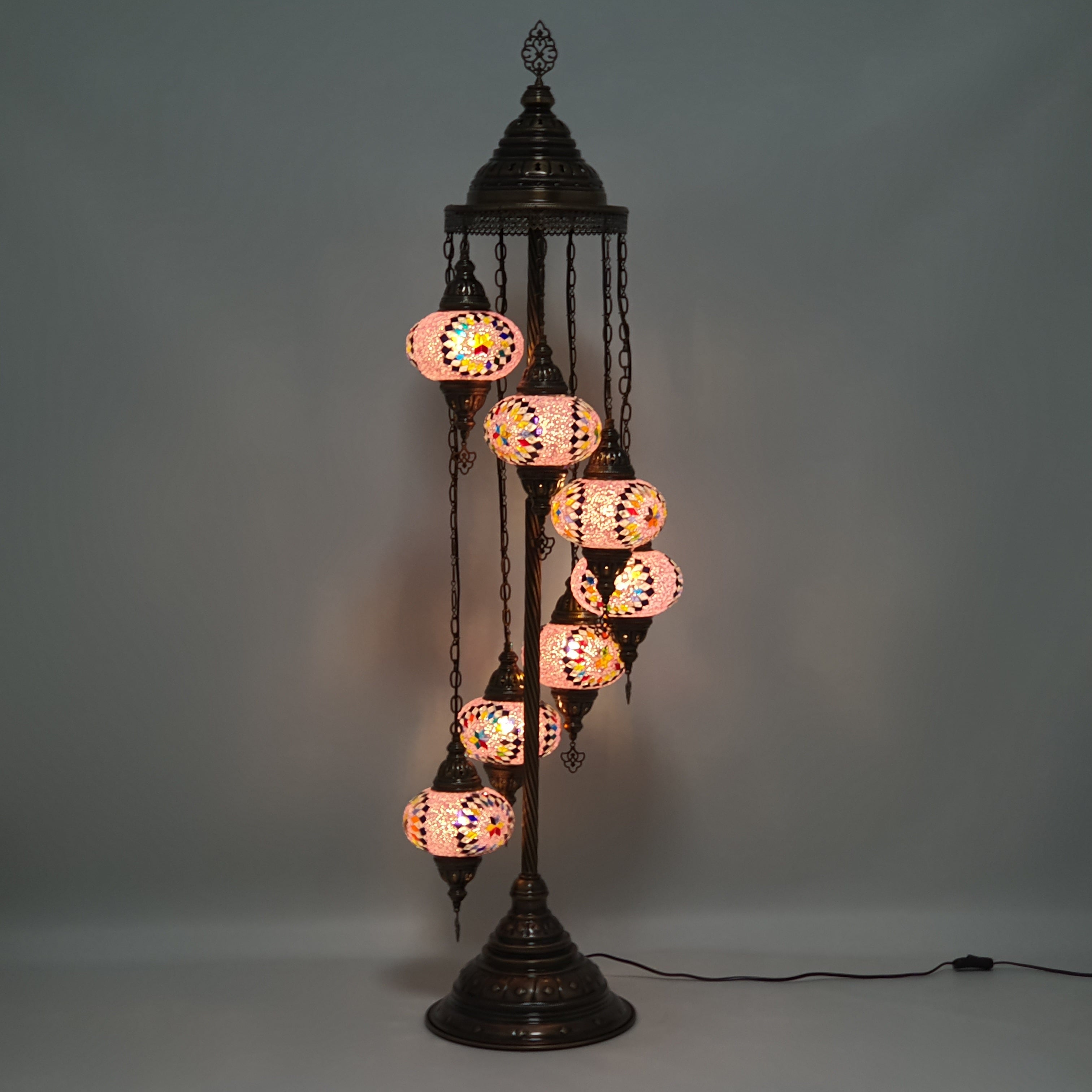 7 Globe Pink Orange Turkish Tiffany Mosaic Floor Lamp LED Light