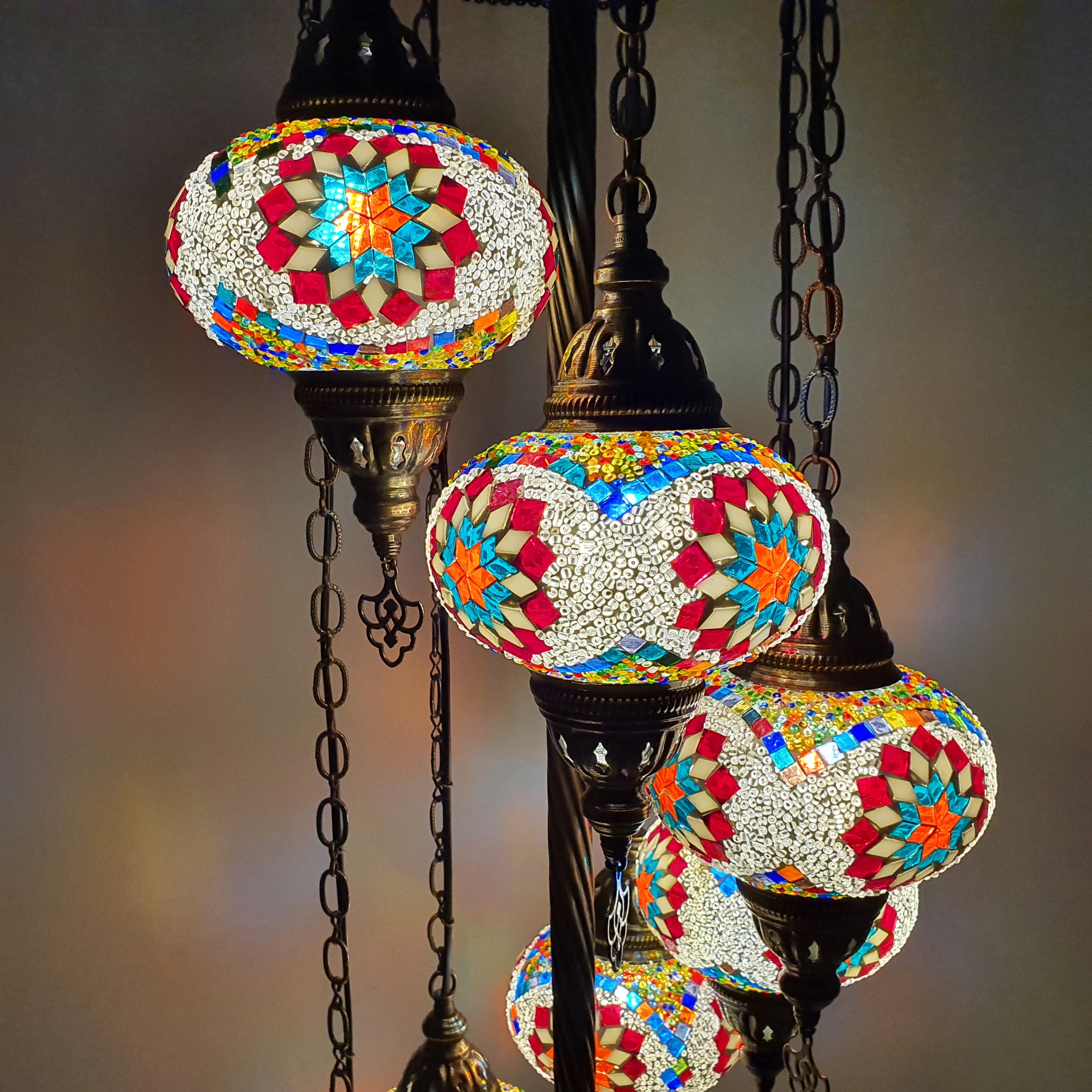 7 Globe White Flower Orange Turkish Tiffany Mosaic Floor Lamp LED Light