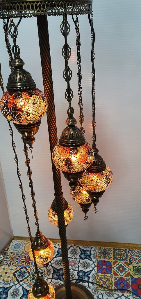 7 Globe Amber Turkish Tiffany Mosaic Floor Lamp LED Light From £150 - Decoridea.co.uk