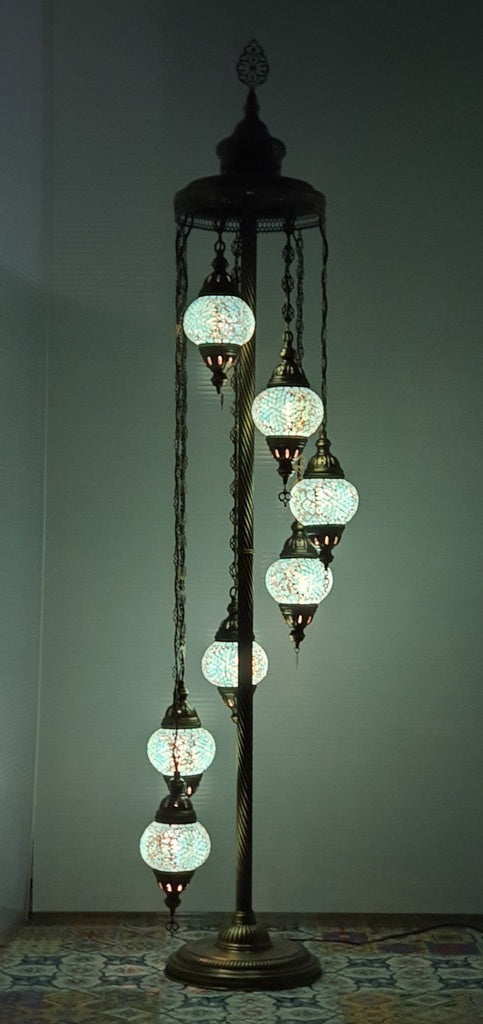 7 Globe Turquoise Flower Pattern Turkish Tiffany Mosaic Floor Lamp LED Light From £150 - Decoridea.co.uk