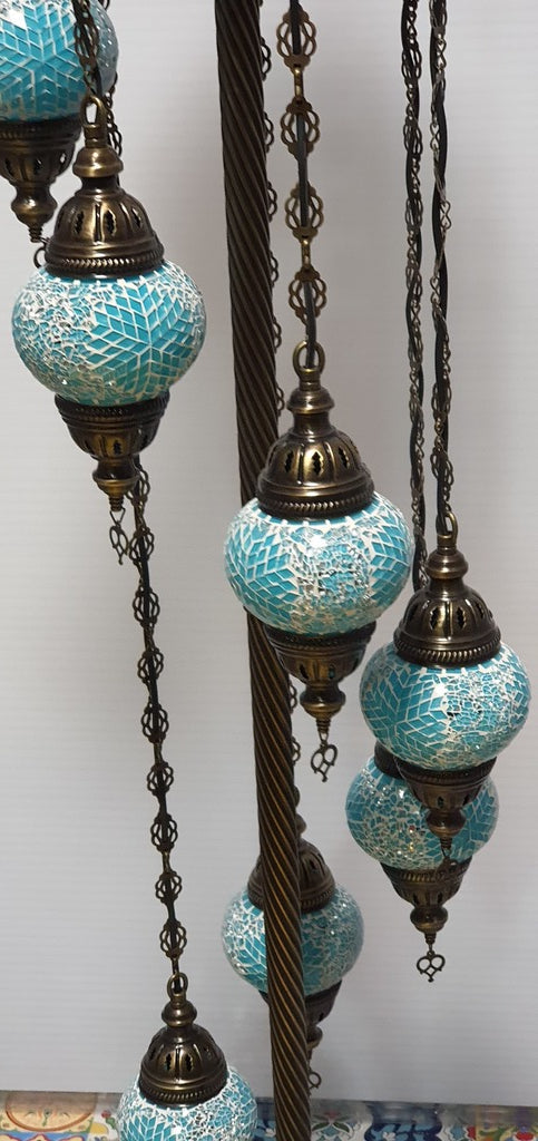 7 Globe Turquoise Flower Pattern Turkish Tiffany Mosaic Floor Lamp LED Light From £150 - Decoridea.co.uk