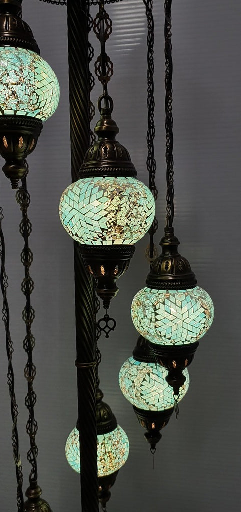 7 Globe Turquoise Flower Pattern Turkish Tiffany Mosaic Floor Lamp LED Light From £150 - Decoridea.co.uk
