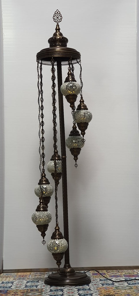 7 Globe White Flower Pattern Turkish Tiffany Mosaic Floor Lamp LED Light From £150 - Decoridea.co.uk