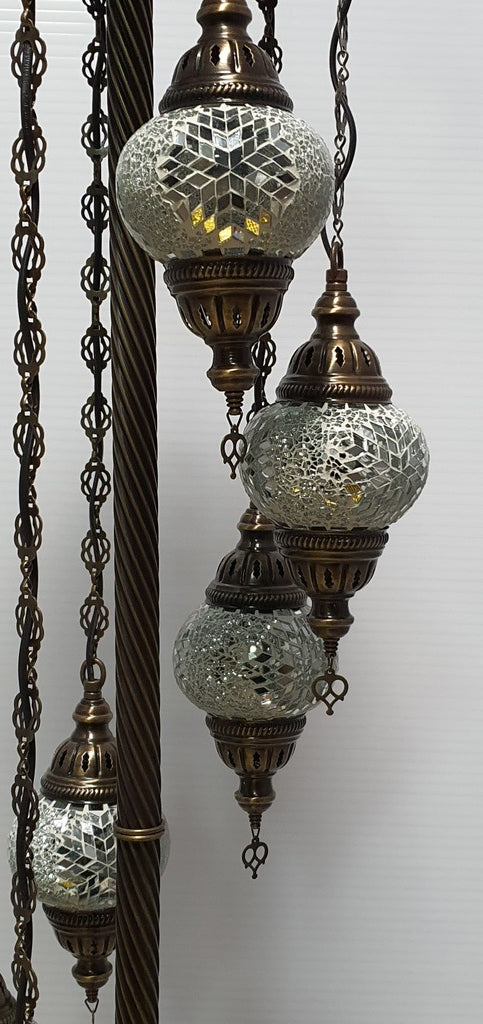7 Globe White Flower Pattern Turkish Tiffany Mosaic Floor Lamp LED Light From £150 - Decoridea.co.uk