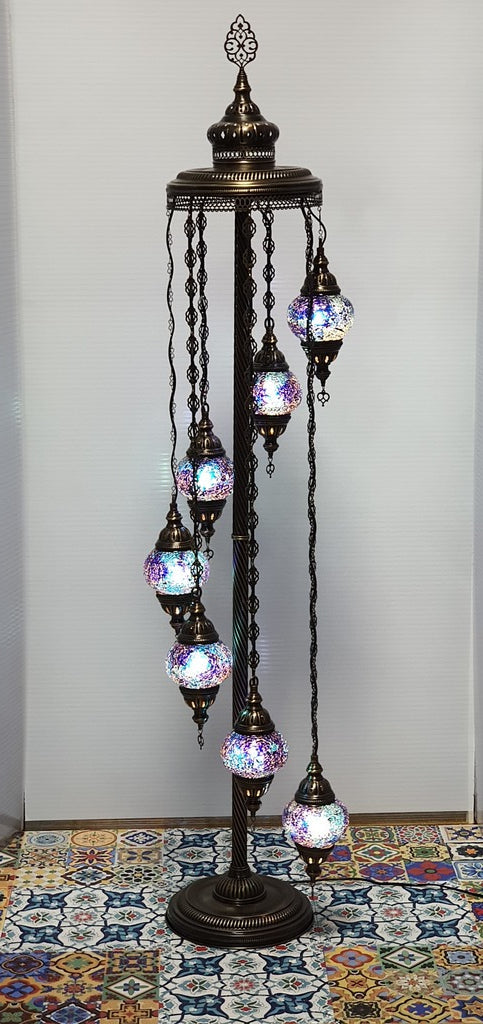 7 Globe Dark Blue Turkish Tiffany Mosaic Floor Lamp LED Light From £150 - Decoridea.co.uk