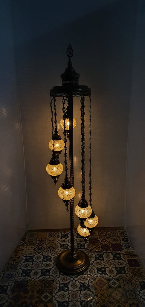 7 Globe Golden Turkish Tiffany Mosaic Floor Lamp LED Light From £150 - Decoridea.co.uk