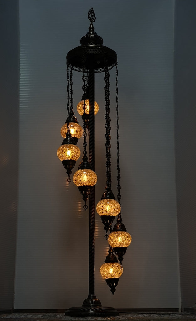 7 Globe Golden Turkish Tiffany Mosaic Floor Lamp LED Light From £150 - Decoridea.co.uk