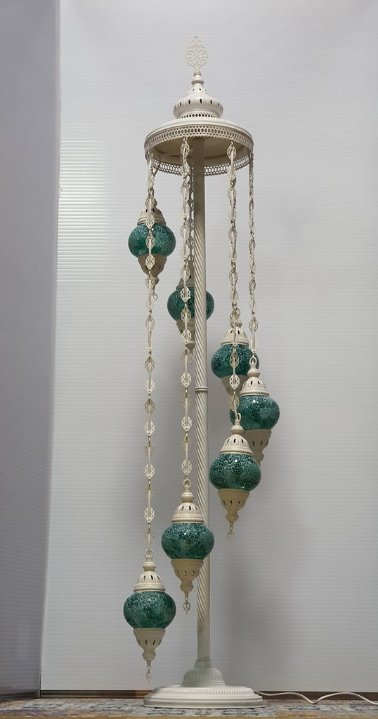 7 Globe Green Turkish Tiffany Mosaic Floor Lamp LED Light From £150 - Decoridea.co.uk