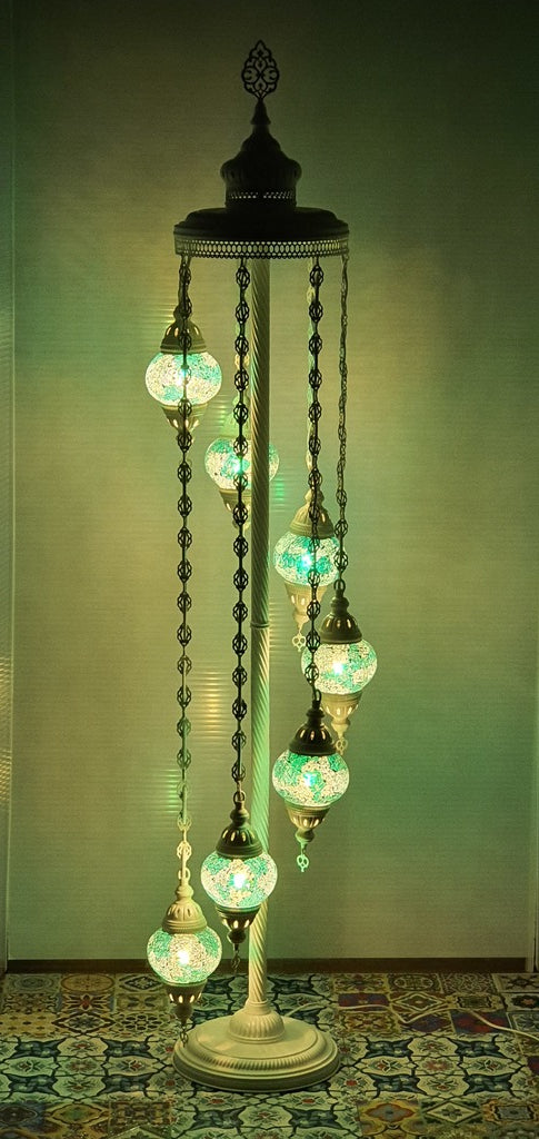 7 Globe Green Turkish Tiffany Mosaic Floor Lamp LED Light From £150 - Decoridea.co.uk