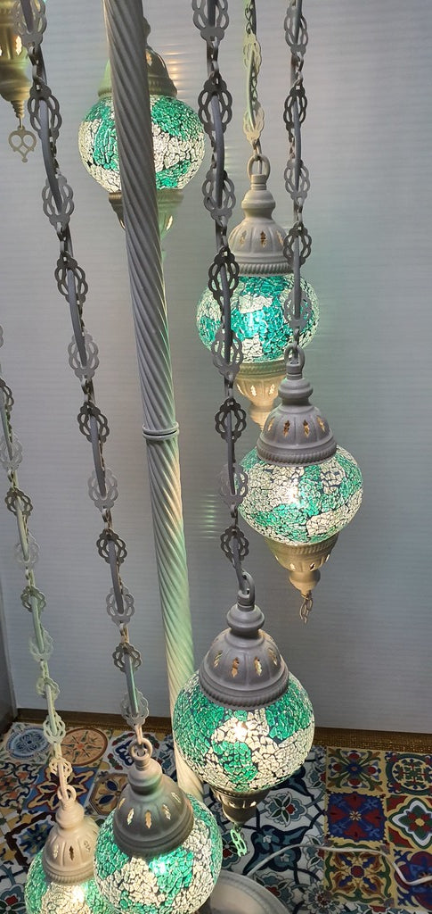 7 Globe Green Turkish Tiffany Mosaic Floor Lamp LED Light From £150 - Decoridea.co.uk
