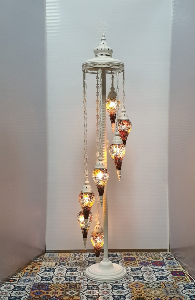 7 Globe Amber Turkish Tiffany Mosaic Floor Lamp LED Light Pear Shape From £175 - Decoridea.co.uk