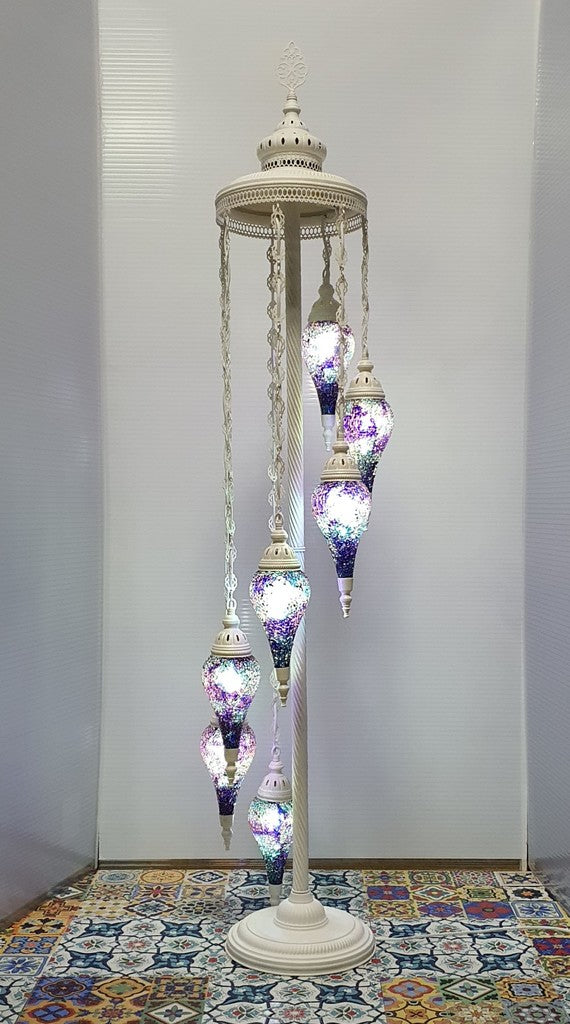 7 Globe Blue Turkish Tiffany Mosaic Floor Lamp LED Light Pear Shape From £175 - Decoridea.co.uk
