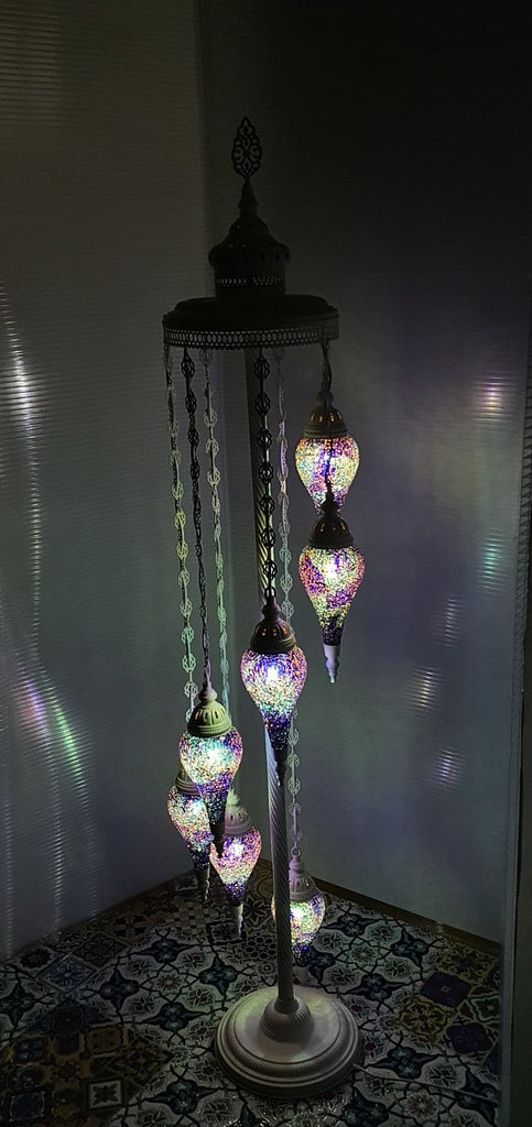 7 Globe Blue Turkish Tiffany Mosaic Floor Lamp LED Light Pear Shape From £175 - Decoridea.co.uk