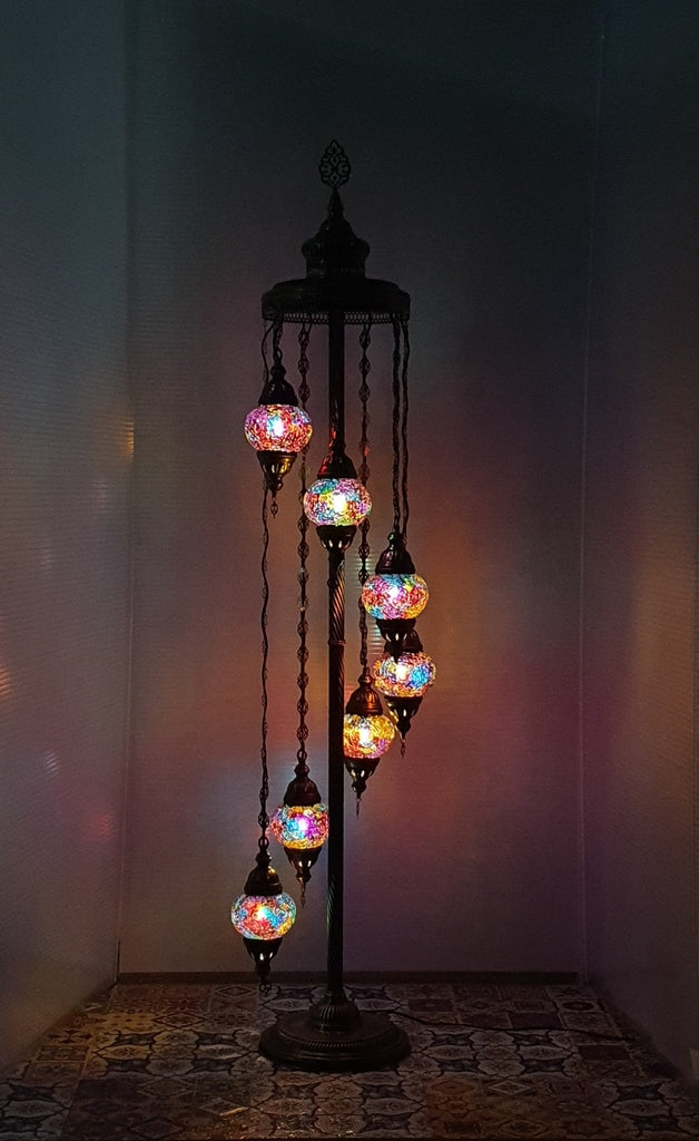 7 Globe Mix Coloured Turkish Tiffany Mosaic Floor Lamp LED Light From £150 - Decoridea.co.uk