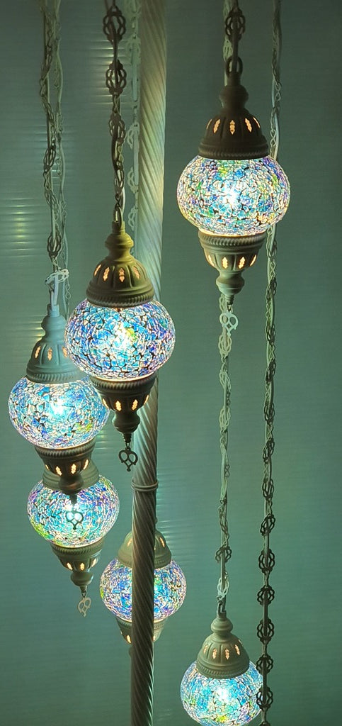 7 Globe Ocean Blue Turkish Tiffany Mosaic Floor Lamp LED Light From £150 - Decoridea.co.uk