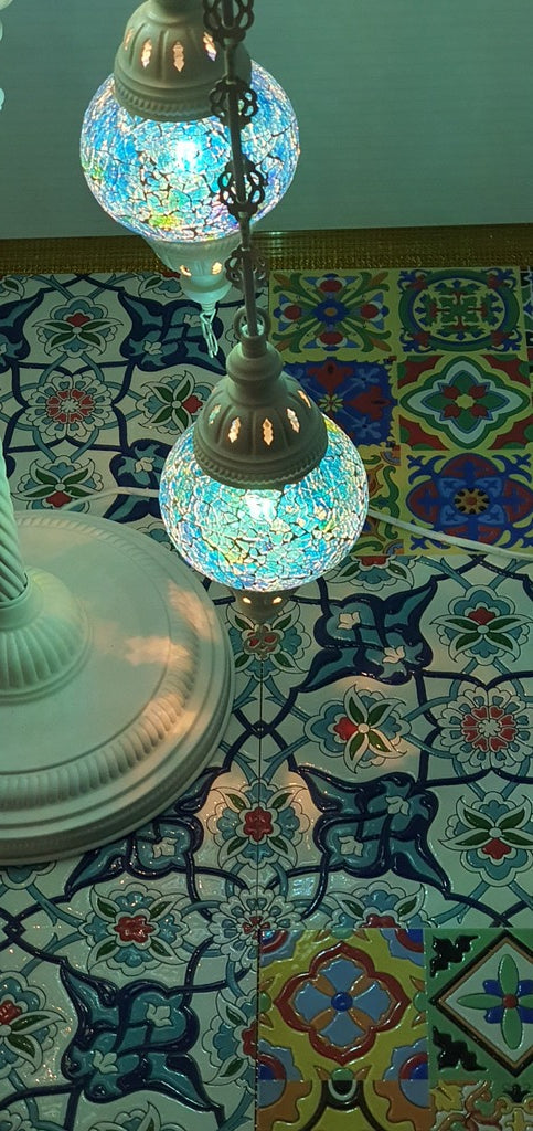 7 Globe Ocean Blue Turkish Tiffany Mosaic Floor Lamp LED Light From £150 - Decoridea.co.uk