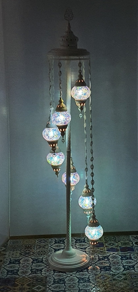 7 Globe Ocean Blue Turkish Tiffany Mosaic Floor Lamp LED Light From £150 - Decoridea.co.uk