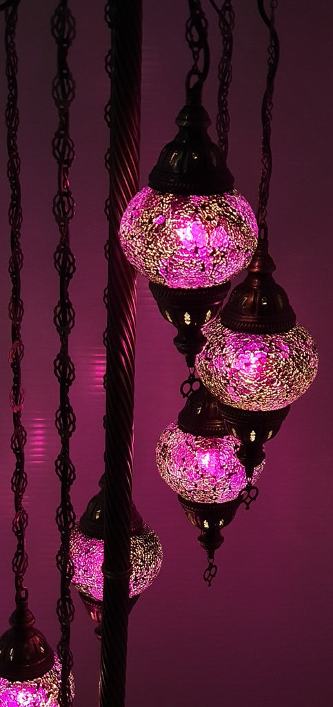 7 Globe Purple Turkish Tiffany Mosaic Floor Lamp LED Light From £150 - Decoridea.co.uk